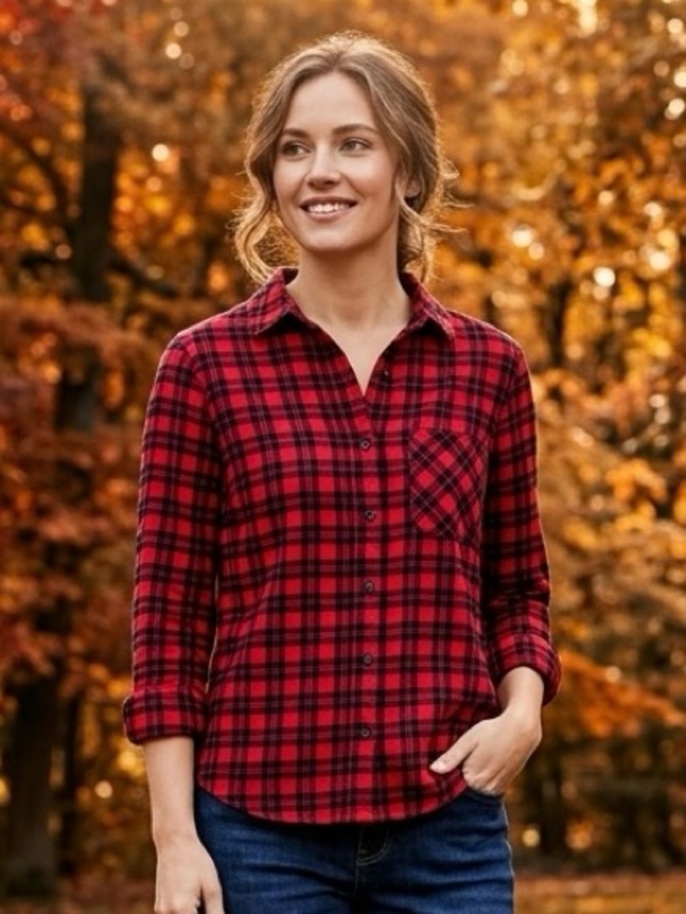 Forever 21 Red and Black Plaid Flannel Shirt